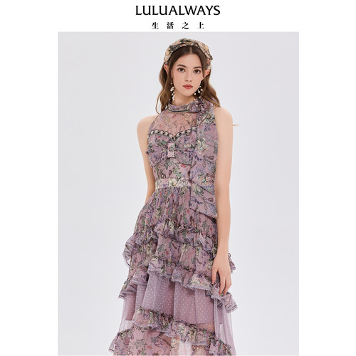 华服系列-塞纳河畔LULUALWAYS法式优雅浪漫无袖连衣裙