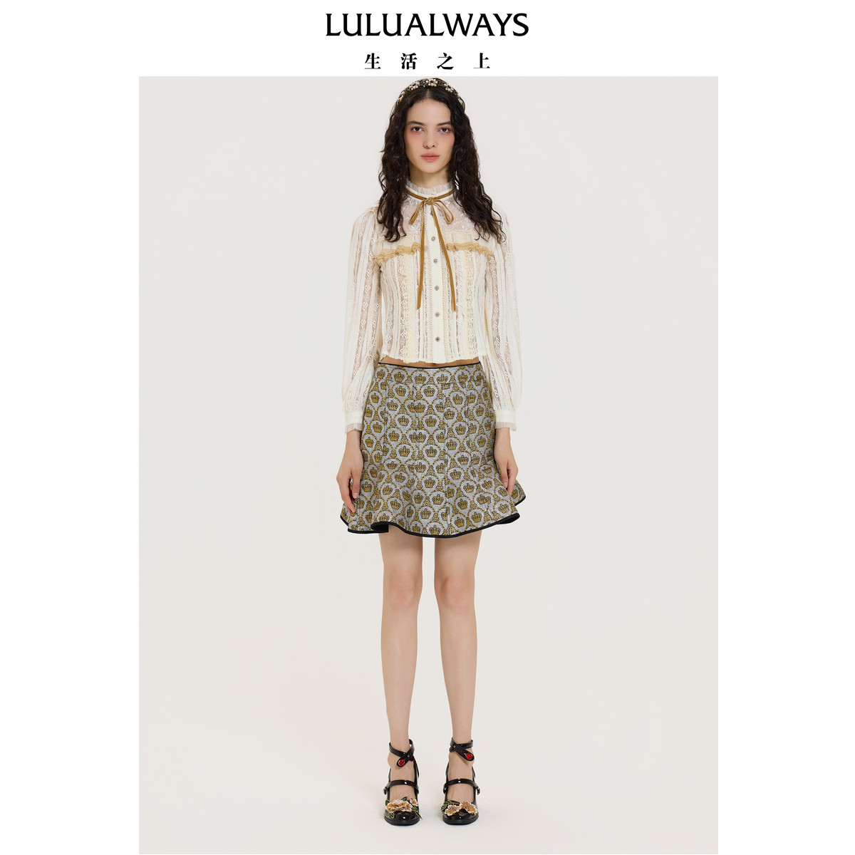LULUALWAYS【商场同款】秋季法式浪漫优雅荷叶边木耳边衬衫
