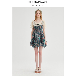法式 LULUALWAYS 新款 25夏季 宫廷风蕾丝绑带花苞连衣裙 商场同款