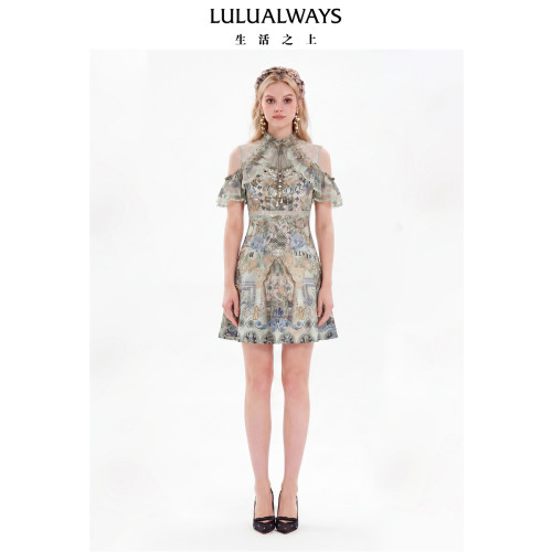 LULUALWAYS【商场同款】26夏季新款名媛显瘦减龄复古宫廷风连衣裙