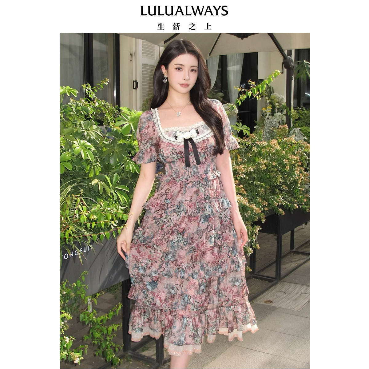 LULUALWAYS【商场同款】甜美网纱蝴蝶结印花蛋糕连衣裙,女装/女士精品,连衣裙,淘宝优惠券,粉丝福利购,淘宝优惠卷