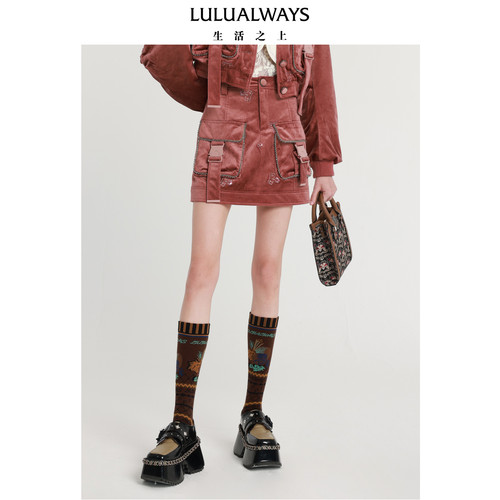 LULUALWAYS我爱露露时尚设计感立体口袋丝绒短裙
