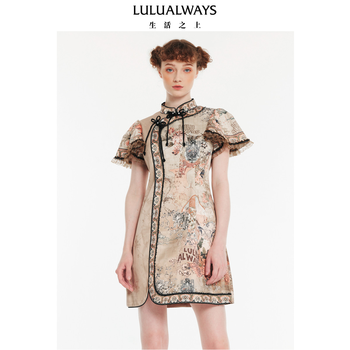 LULUALWAYS【商场同款】秋季新款改良旗袍显瘦印花新中式连衣裙