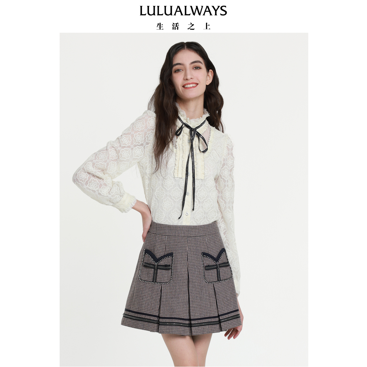 LULUALWAYS【商场同款】新款高级浪漫温婉百搭飘带衬衫上衣