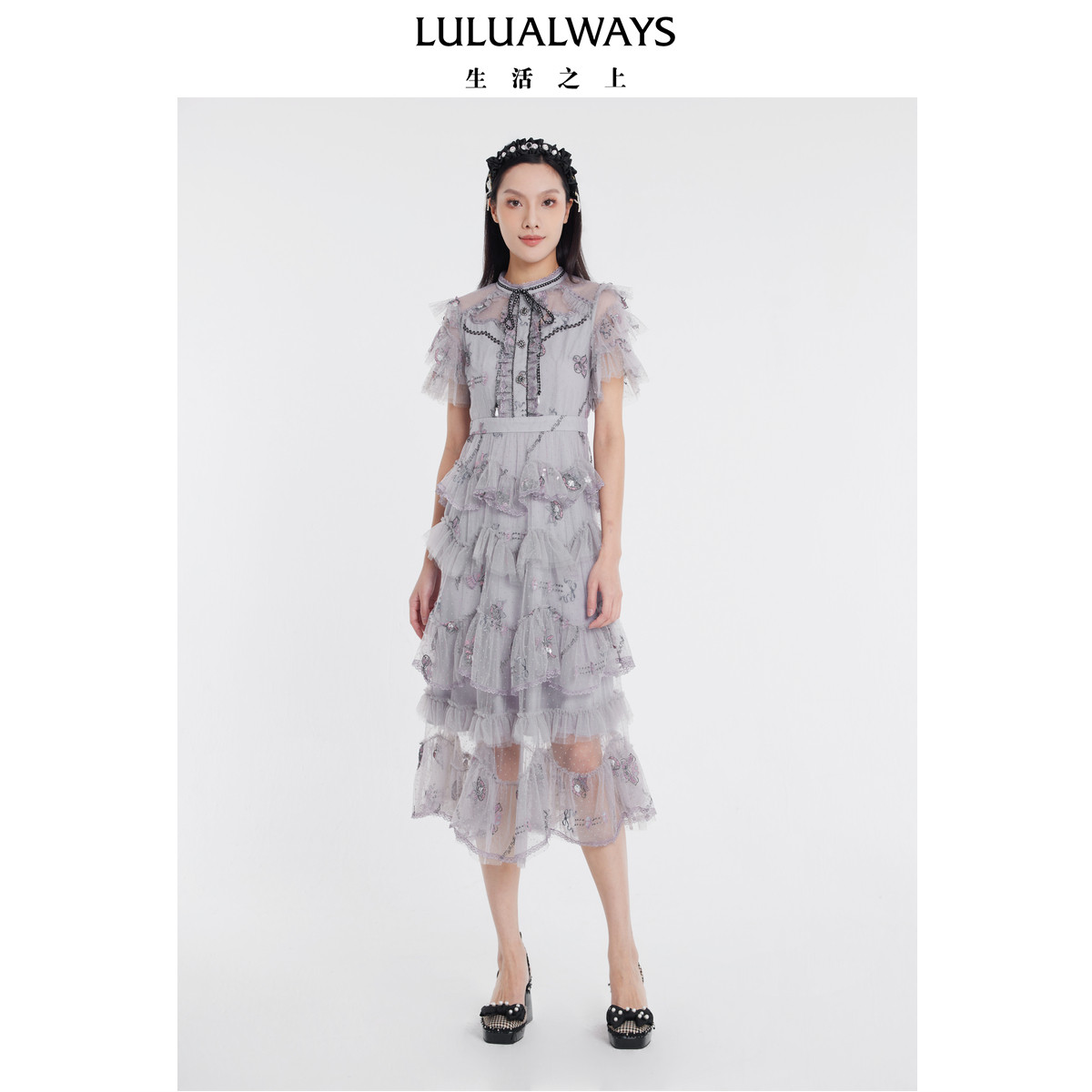 LULUALWAYS我爱露露夏季新款女神范绣花植绒蛋糕长款连衣裙,女装/女士精品,连衣裙,淘宝优惠券,粉丝福利购,淘宝优惠卷