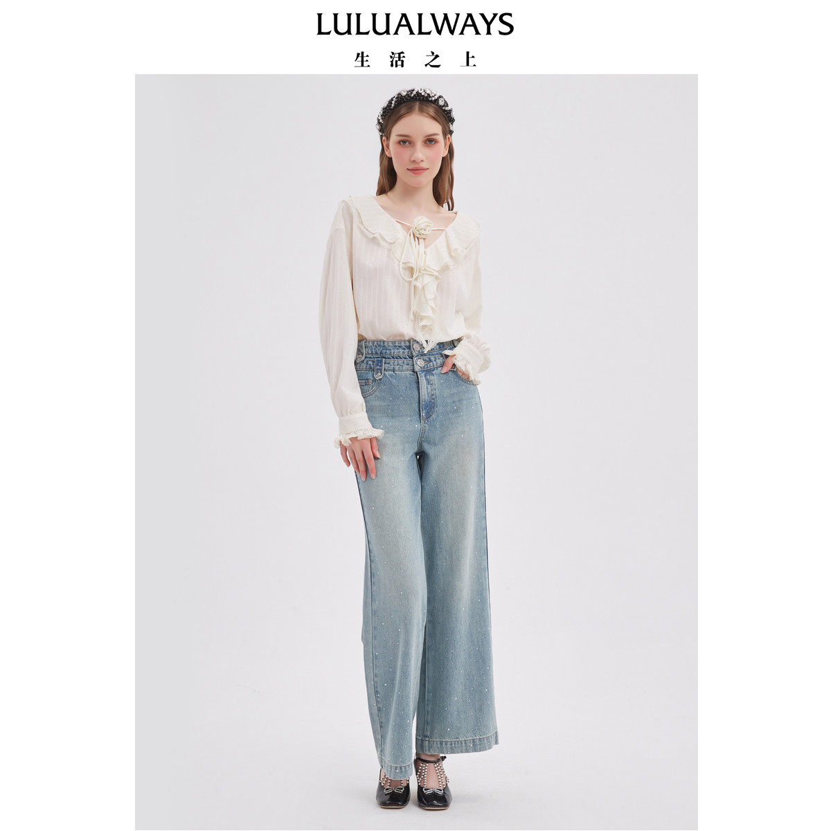 LULUALWAYS复古阔腿牛仔裤图片