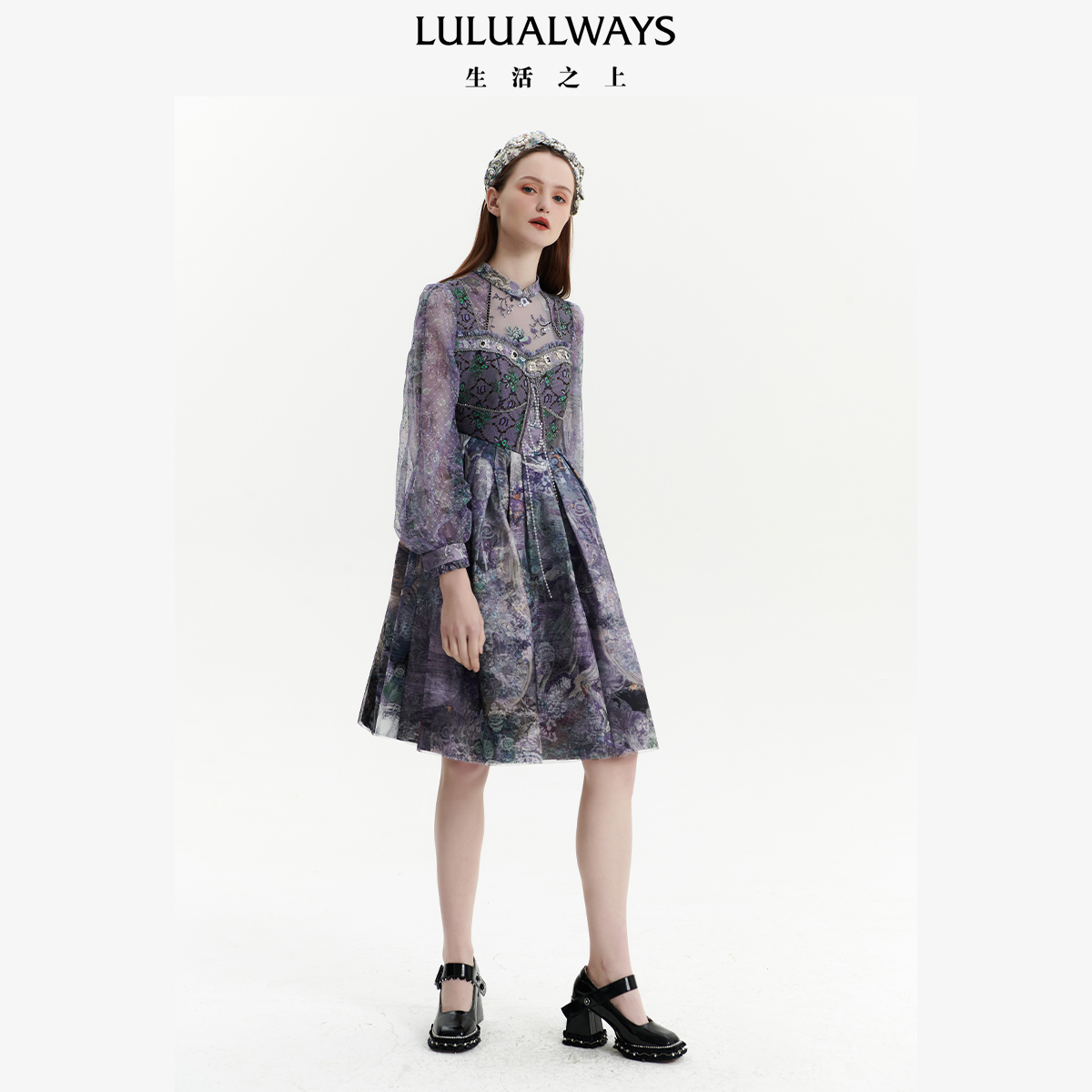 LULUALWAYS复古甜美中长款连衣裙