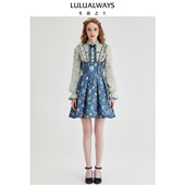 法式 LULUALWAYS我爱露露26春季 新款 甜美娃娃领提花荷叶边短连衣裙