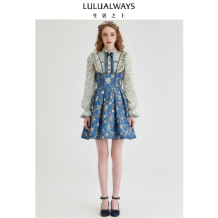 甜美娃娃领提花荷叶边短连衣裙 法式 LULUALWAYS我爱露露25春季 新款