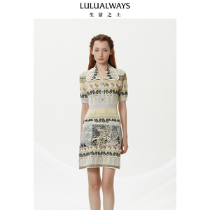 LULUALWAYS我爱露露夏季法式优雅提花薄款收腰显瘦针织连衣裙