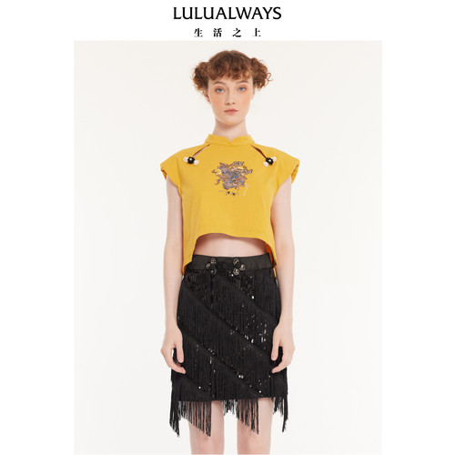LULUALWAYS【商场同款】秋季时尚设计感显白高腰短款棉T恤