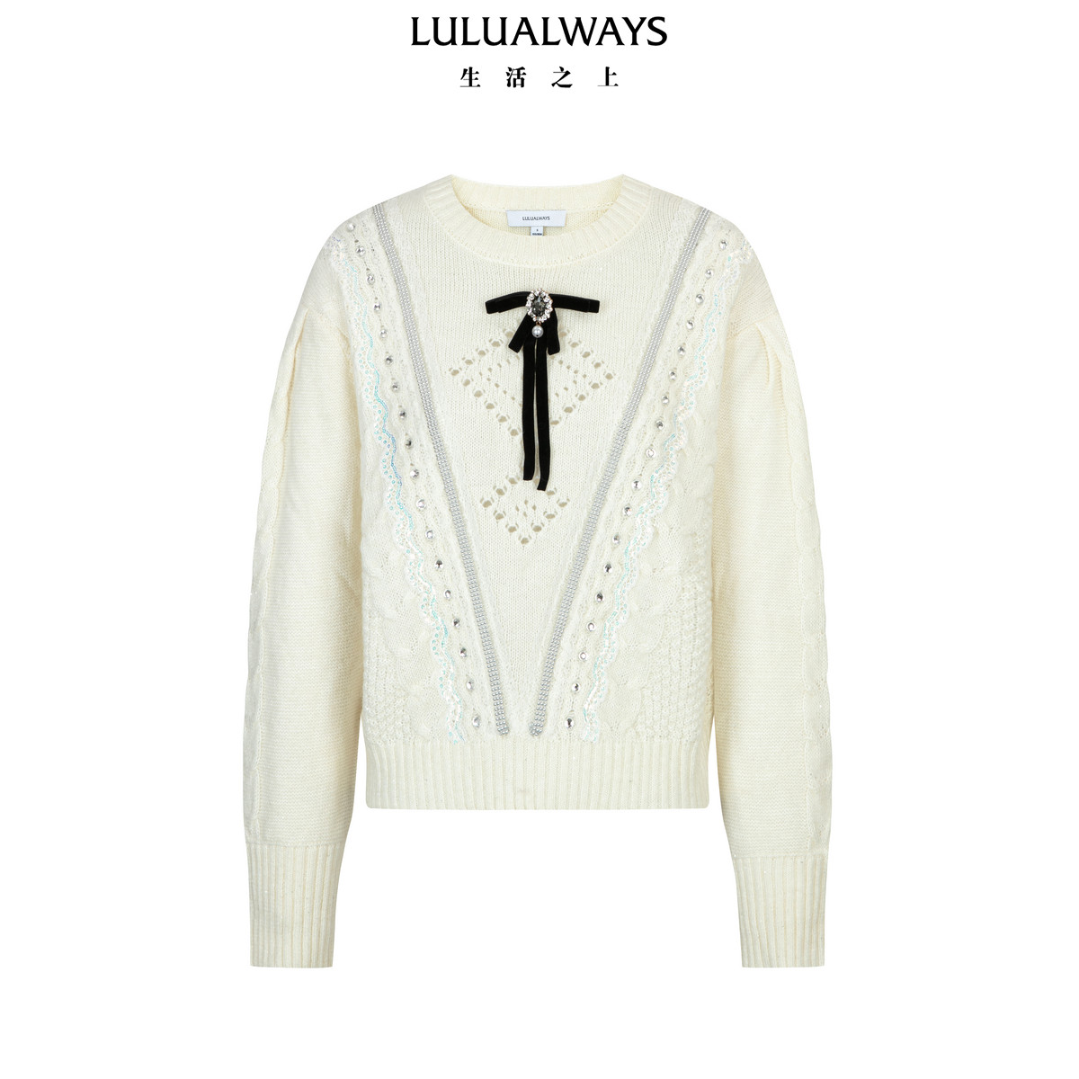 LULUALWAYS【商场同款】冬季简约优雅蝴蝶结女士针织套头衫