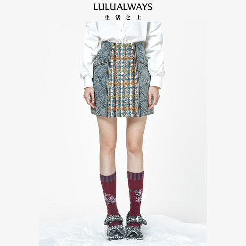 LULUALWAYS软呢拼接短半裙