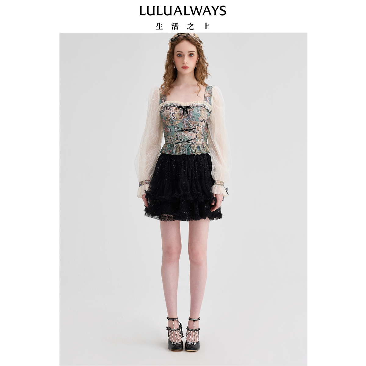 LULUALWAYS我爱露露24秋季新款温柔淑女浪漫氛围感短款修身上衣女