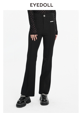 EYEDOLL新款百搭通勤时尚高腰直筒黑色长裤