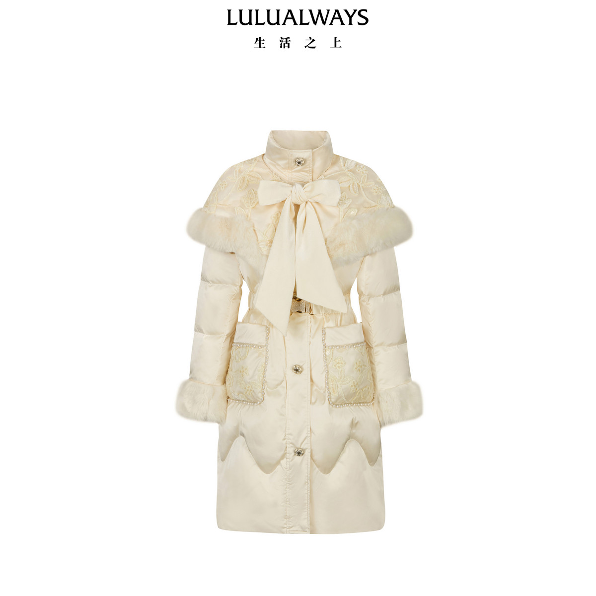 LULUALWAYS【商场同款】26冬季新款温柔千金披肩式拼接毛领羽绒服