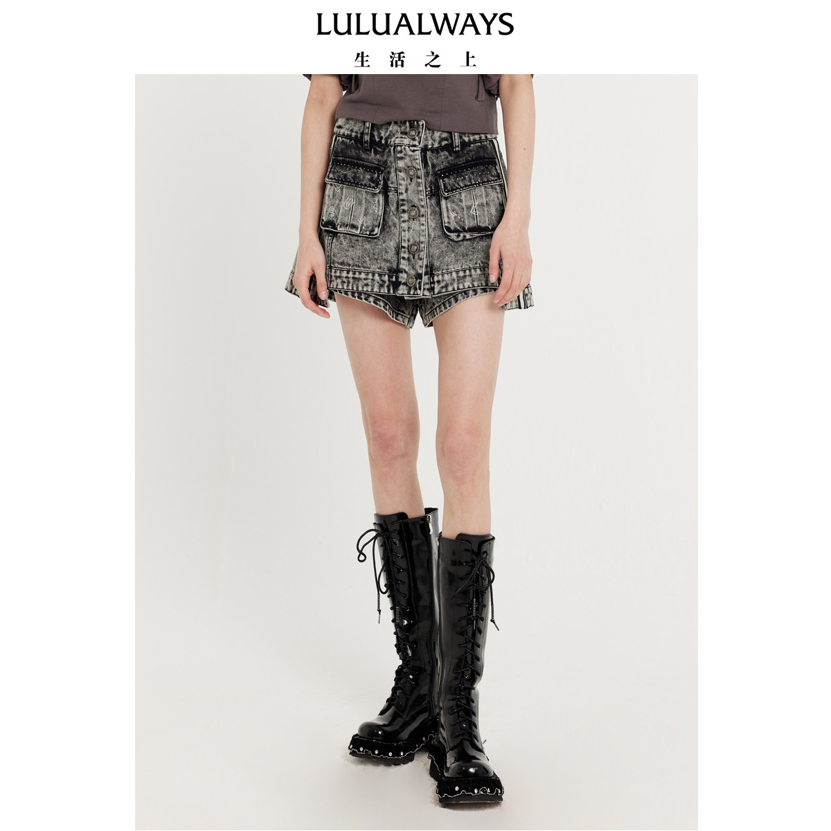 LULUALWAYS我爱露露25秋季新款时尚简约通勤百搭高腰牛仔短裤女