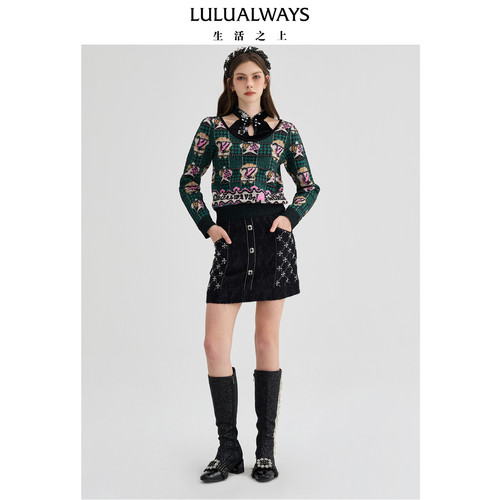 LULUALWAYS【商场同款】改良新中式轻熟风套头针织衫女