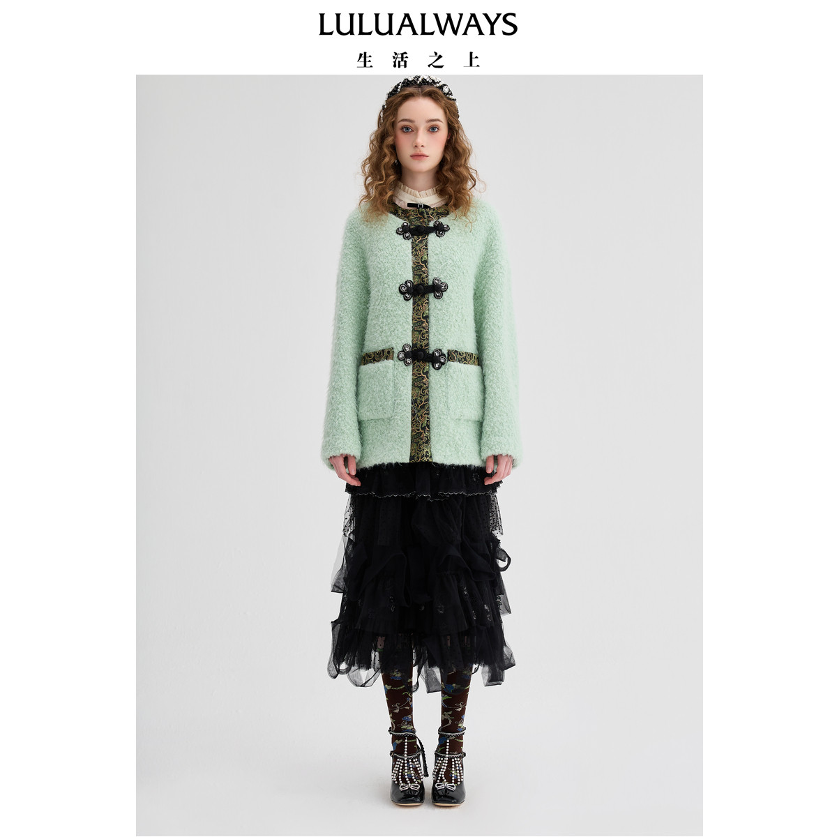 LULUALWAYS【商场同款】秋季新款时尚优雅国风盘扣圆领毛呢外套,女装/女士精品,短外套,淘宝优惠券,粉丝福利购,淘宝优惠卷