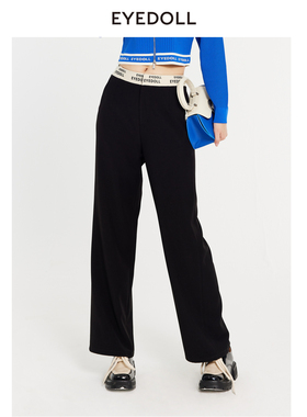 EYEDOLL新款时尚百搭直筒显瘦黑色长款休闲裤