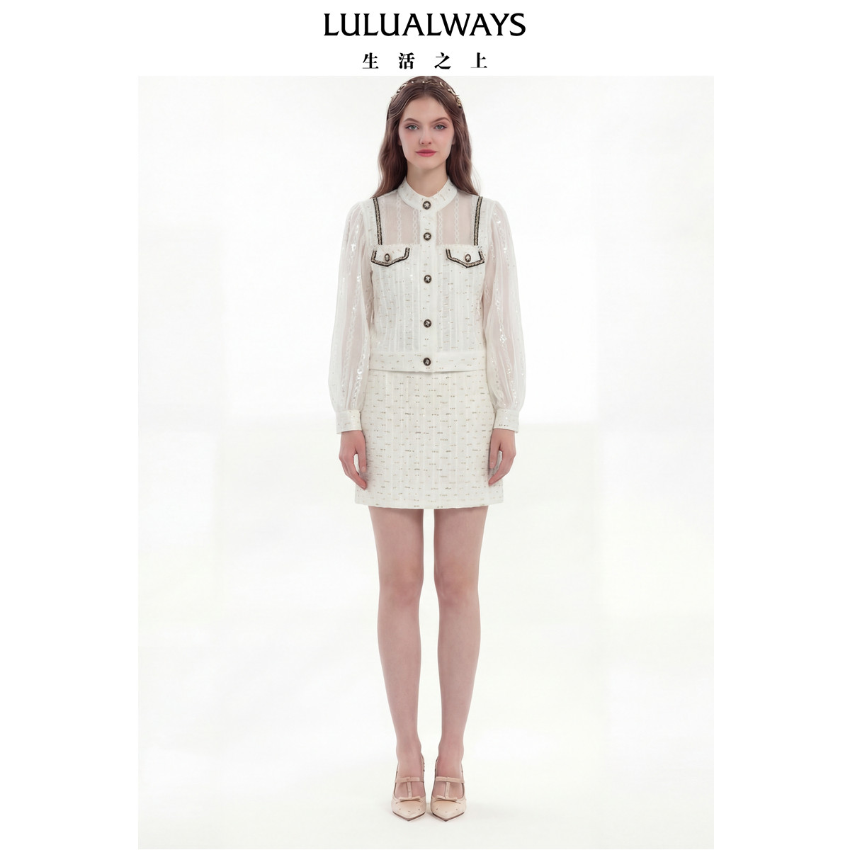 LULUALWAYS【商场同款】26春季新款气质千金粗花呢白色小香风外套