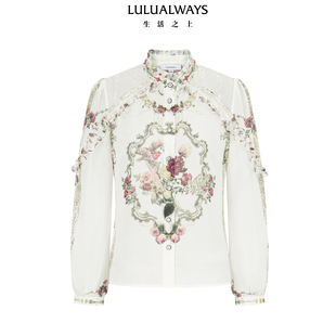 LULUALWAYS【商场同款】26春季新款复古浪漫甜系木耳边雪纺衬衫女