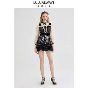 新款 24冬季 复古小众别致假两件印花连衣裙 商场同款 LULUALWAYS