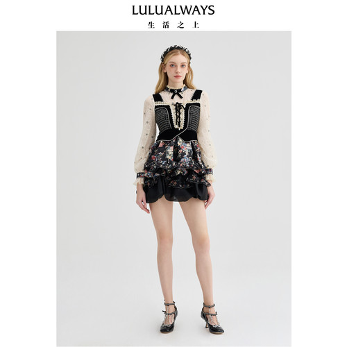 LULUALWAYS【商场同款】复古小众别致假两件印花连衣裙
