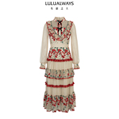 LULUALWAYS我爱露露26春季 连衣裙 浪漫网纱花卉刺绣长款 新款 法式