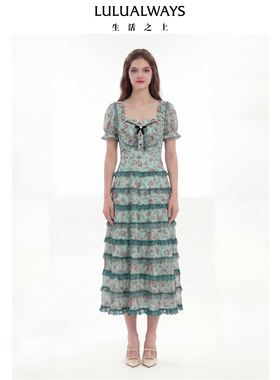 LULUALWAYS我爱露露26夏季新款法式氛围感雪纺蛋糕裙长款连衣裙