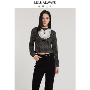 LULUALWAYS我爱露露新款 上衣 复古宫廷风修身 立领短款