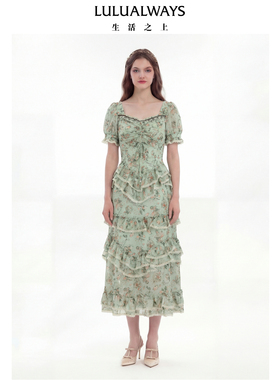 LULUALWAYS我爱露露26夏季新款法式田园清新风蛋糕裙雪纺连衣裙