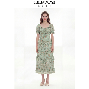 LULUALWAYS我爱露露26夏季新款法式田园清新风蛋糕裙雪纺连衣裙