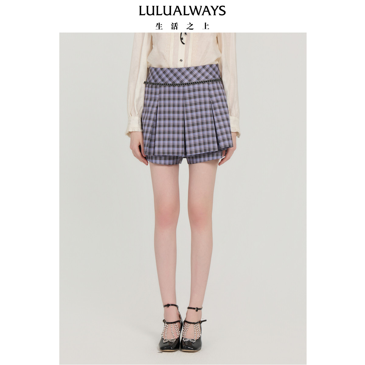 LULUALWAYS我爱露露25秋季新款复古英伦格纹高腰显瘦阔腿短款裙裤,女装/女士精品,休闲裤,淘宝优惠券,粉丝福利购,淘宝优惠卷