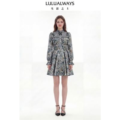 LULUALWAYS【商场同款】26春季新款法式宫廷风华丽显瘦立领连衣裙