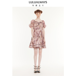 LULUALWAYS【商场同款】秋季新款甜美千金公主风提花收腰连衣裙