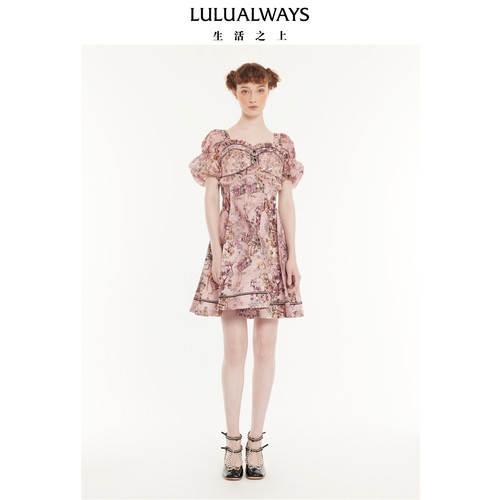 LULUALWAYS【商场同款】秋季新款甜美千金公主风提花收腰连衣裙