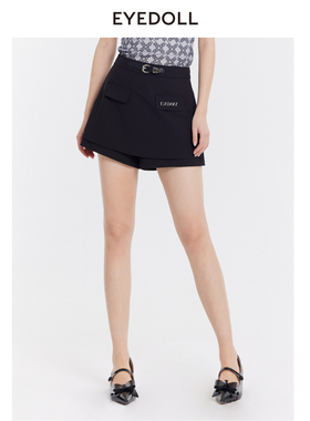 EYEDOLL夏季新款百搭简约气质通勤黑色裙裤短裤