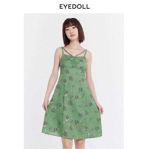 EYEDOLL夏季新款法式田园浪漫中长款吊带连衣裙