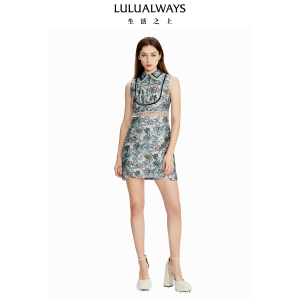 LULUALWAYS我爱露露夏季新款法式复古时尚优雅无袖短款连衣裙