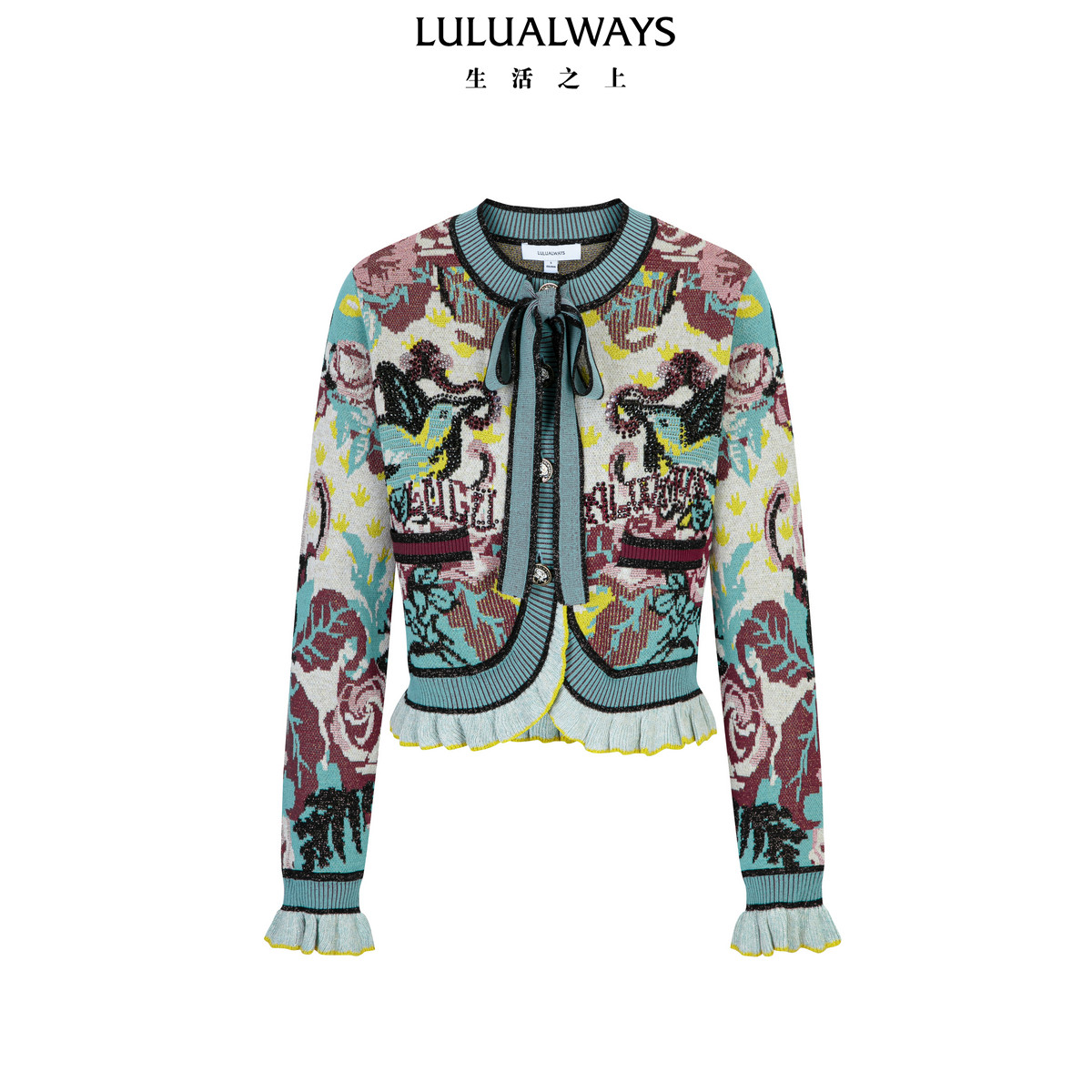 LULUALWAYS【商场同款】26春季新款艺术涂鸦风休闲短款针织外套