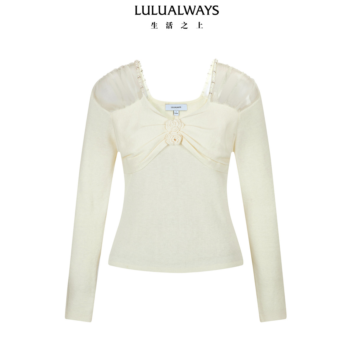 LULUALWAYS我爱露露冬季优雅气质浪漫立体花朵女针织套头衫