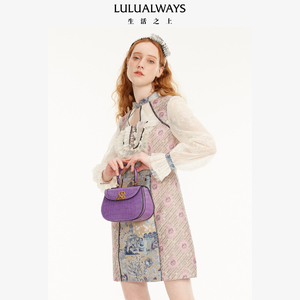 我爱露露LULUALWAYS秋季甜美优雅蕾丝边拼接网纱连衣裙