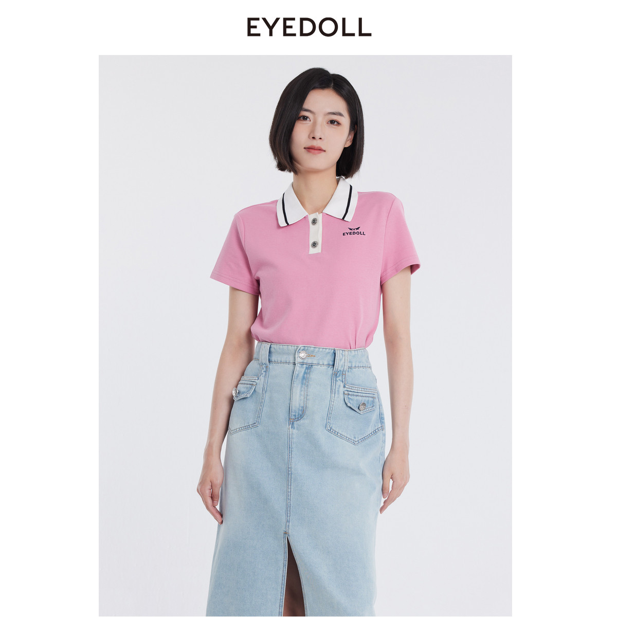 EYEDOLL夏季新款时尚休闲简约粉色POLO衫短款T恤女,女装/女士精品,T恤,淘宝优惠券,粉丝福利购,淘宝优惠卷