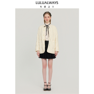 LULUALWAYS我爱露露25冬季新款休闲简约轻薄鹅绒米色中长款羽绒服