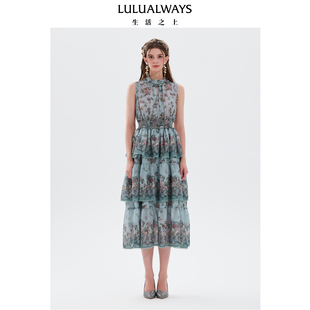 LULUALWAYS我爱露露烂漫田园无袖飘逸裙摆荷叶边连衣裙