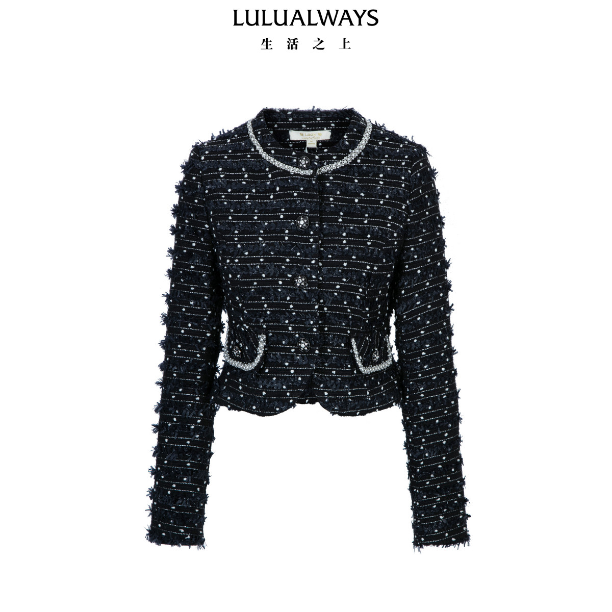 LULUALWAYS【商场同款】26春季新款富家千金收腰小香风黑色外套