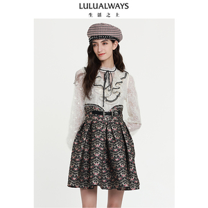 LULUALWAYS我爱露露新款优雅网纱拼接气质女神范连衣裙