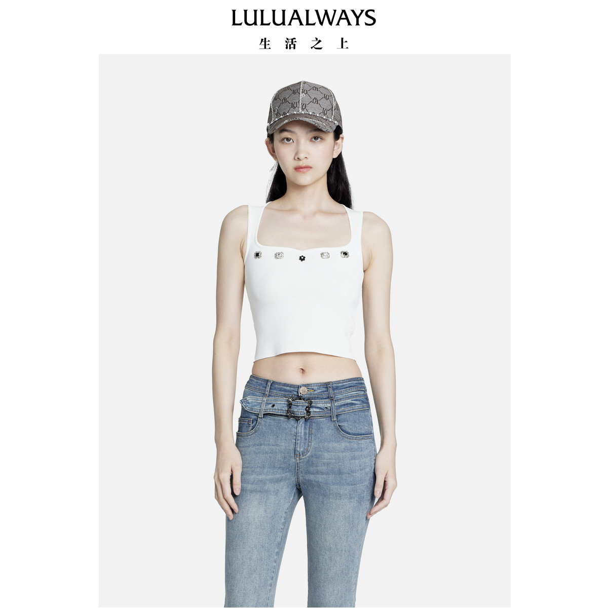 LULUALWAYS我爱露露秋季新款圆领休闲套头针织衫吊带衫女