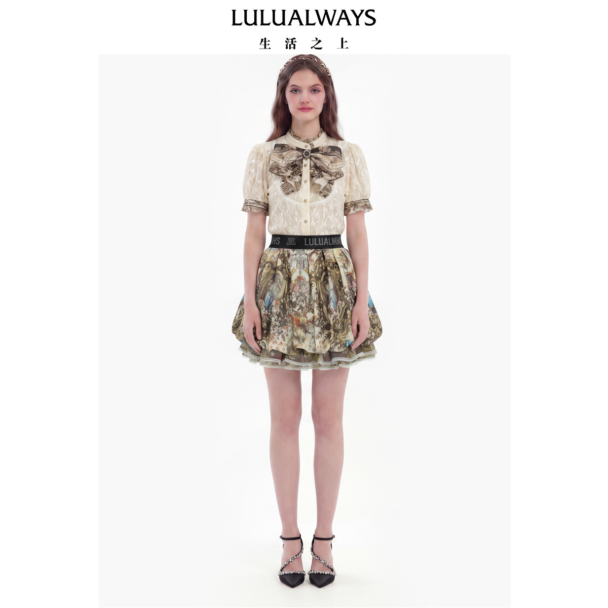 LULUALWAYS【商场同款】26夏季新款【罗马假日】蕾丝蝴蝶结衬衫